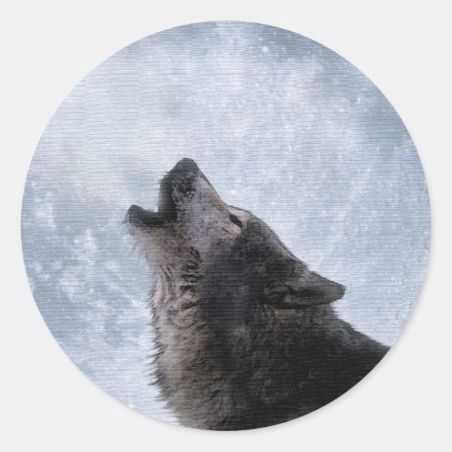 Sticker Rond Faune Loup gris conception animal amoureux (Devant)