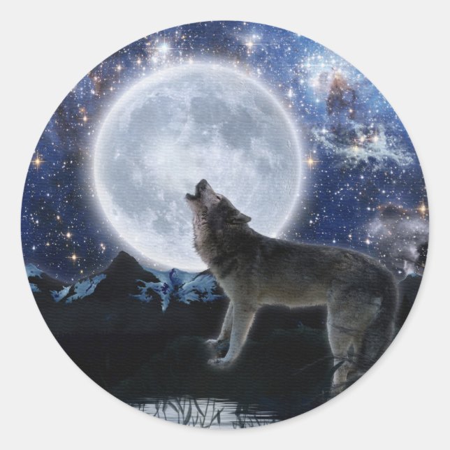 Sticker Rond Faune Loup gris conception animal amoureux (Devant)