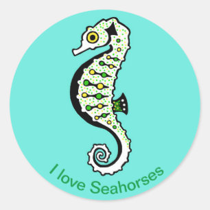 Sticker Rond Faune - Mignonne J'aime LES CHEVAUX DE MER - Écolo