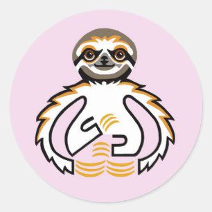 Sticker Rond Faune -Mignonne Paresseux à trois doigts -Nature -