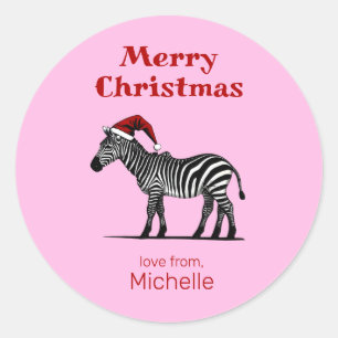 Sticker Rond Faune Safari animal Zebra Santa Hat Noël