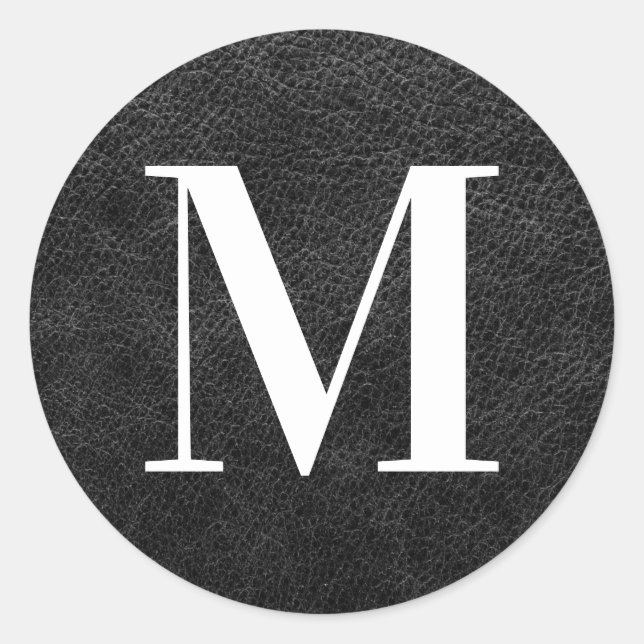 Sticker Rond Fausse Peau de Cuir Monogramme Moderne (Devant)