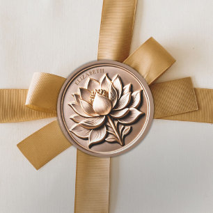 Sticker Rond Faux 3D Antique Gold Regal Lotus Blossom