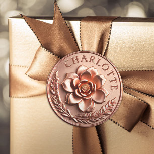 Sticker Rond Faux 3D Luxury Rose Gold Peony et Laurel Wreath