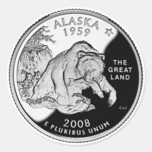 Sticker Rond Faux Alaska State Quarter The Great Land Grizzly
