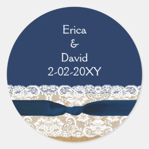 Sticker Rond FAUX burlap dentelle de mariage favoritisme autoco