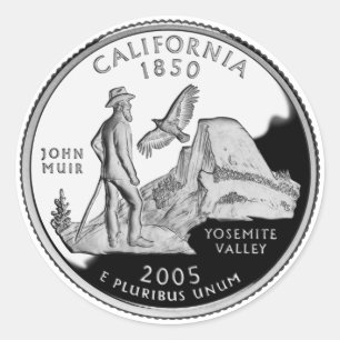 Sticker Rond Faux California State Quarter Yosemite Valley Muir