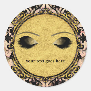 Sticker Rond Faux-cils dorés glamour au marbre rose tourbillonn