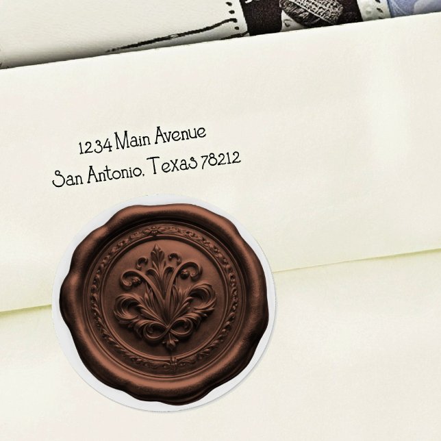 Sticker Rond Faux cire enveloppe sceau style 4 chocolat au lait (Créateur téléchargé)