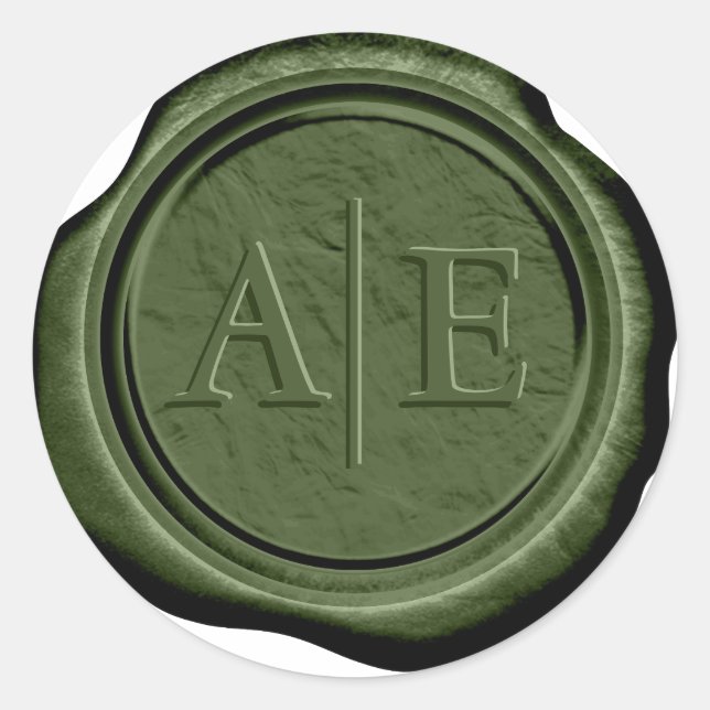 Sticker Rond Faux Cire Initiales De Mariage Olive Verte ID1324 (Devant)