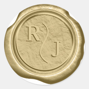 Sticker Rond Faux cire Initiales Mariage Paille Or ID1312