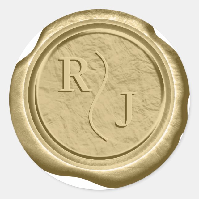 Sticker Rond Faux cire Initiales Mariage Paille Or ID1312 (Devant)