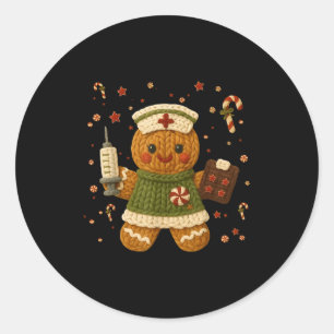 Sticker Rond Faux Crochet Noël Biscuits au Gingembre