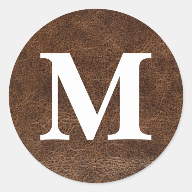 Sticker Rond Faux cuir marron usé Monogramme (Devant)