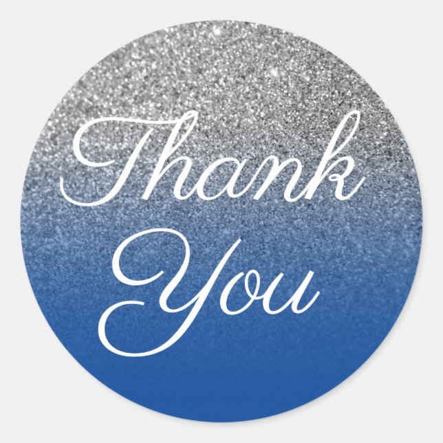 Sticker Rond Faux Deep Blue Silver Glitter Merci (Devant)