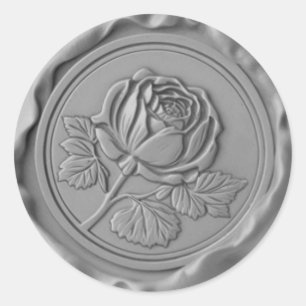 Sticker Rond Faux Enveloppe Timbre Cire Sceau Rose Argent