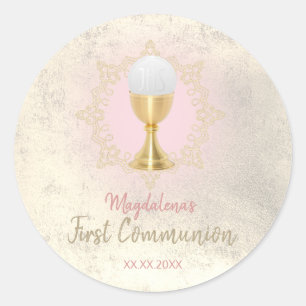 Sticker Rond FAUX feuille d'or Première communion fille