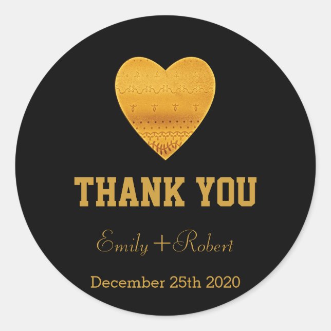 Sticker Rond Faux Foil Gold Mariage Merci (Devant)