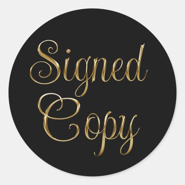 Sticker Rond Faux Gold Brushed Metal Foil Signed Copy Black (Devant)