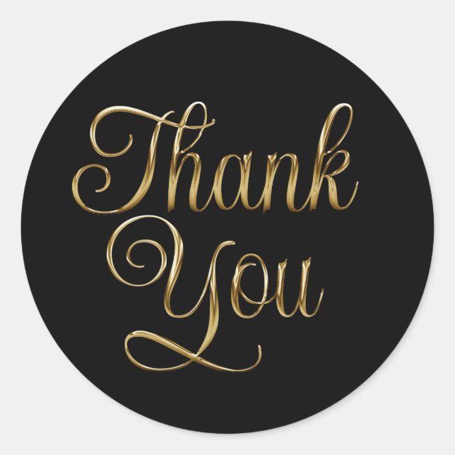 Sticker Rond Faux Gold Brushed Metal Foil Thank You Black (Devant)