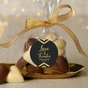 Sticker Rond Faux Gold Chevron Love and Thanks
