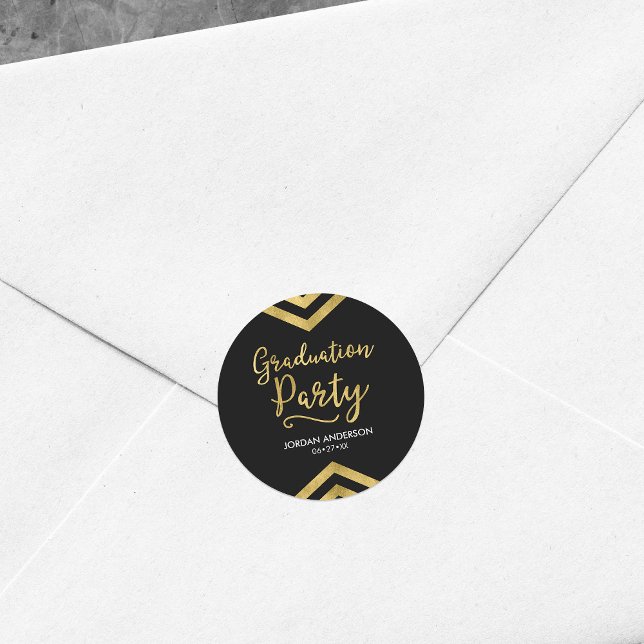 Sticker Rond Faux Gold Chevron Parti de Graduation (Créateur téléchargé)