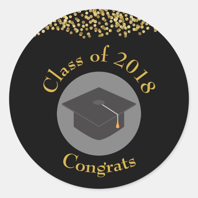 Sticker Rond Faux Gold Confetti & Graduation Cap Classe de 20xx (Devant)