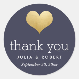 Sticker Rond Faux Gold Foil Coeur Marine Merci bleu