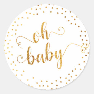 Sticker Rond Faux Gold Foil Confetti, Baby shower