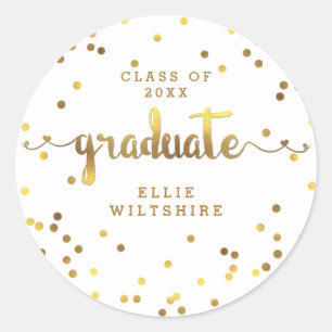 Sticker Rond Faux Gold Foil Confetti Graduation personnalisée