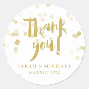 Sticker Rond Faux Gold Foil Confetti Merci
