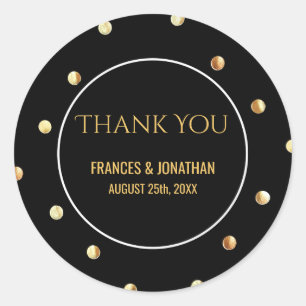 Sticker Rond Faux Gold Foil Confetti Merci Mariage Favor