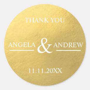 Sticker Rond Faux Gold Foil et Mariage blanc tendance moderne