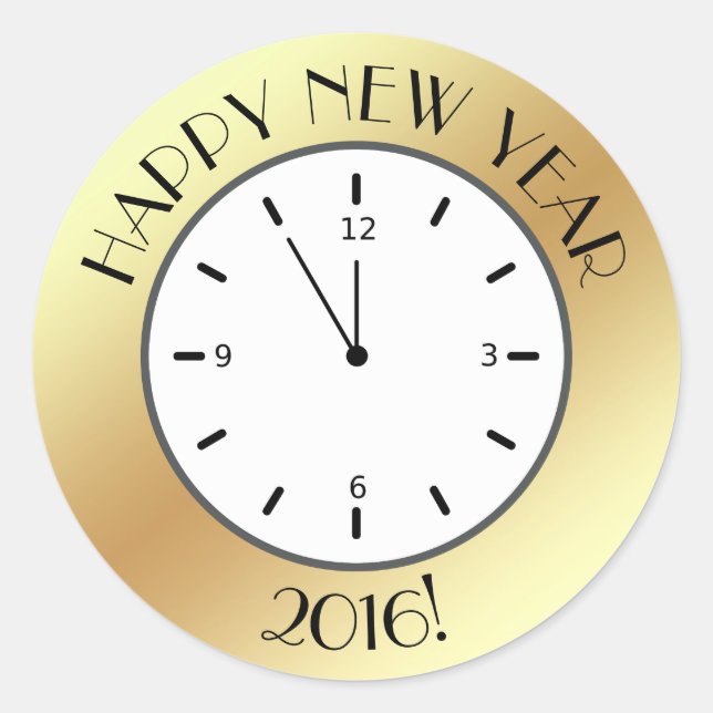 Sticker Rond Faux Gold Foil Horloge minuit Bonne année (Devant)