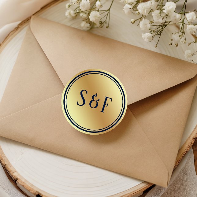 Sticker Rond Faux Gold Foil Mariage Monogramme Enveloppe Sceau (Créateur téléchargé)