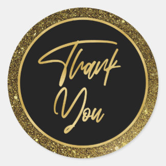 Sticker Rond Faux Gold Foil & Parties scintillant Merci moderne
