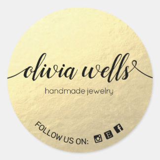 Sticker Rond Faux Gold Foil Script manuscrit Médias sociaux