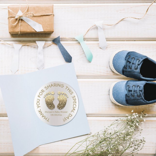 Sticker Rond Faux Gold Heart Feet Baby Shower Favor Thank You (Créateur téléchargé)