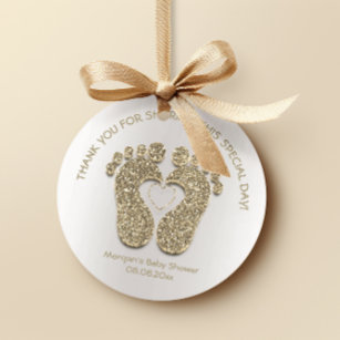 Sticker Rond Faux Gold Heart Pieds Baby shower Favoriser Merci