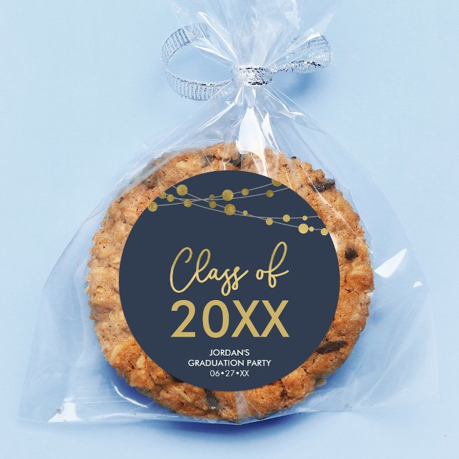 Sticker Rond Faux Gold Lights Classe de 2022 Graduation Party (Créateur téléchargé)