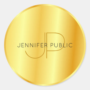 Sticker Rond Faux Gold Metallic Look Élégant Modèle Monogramme