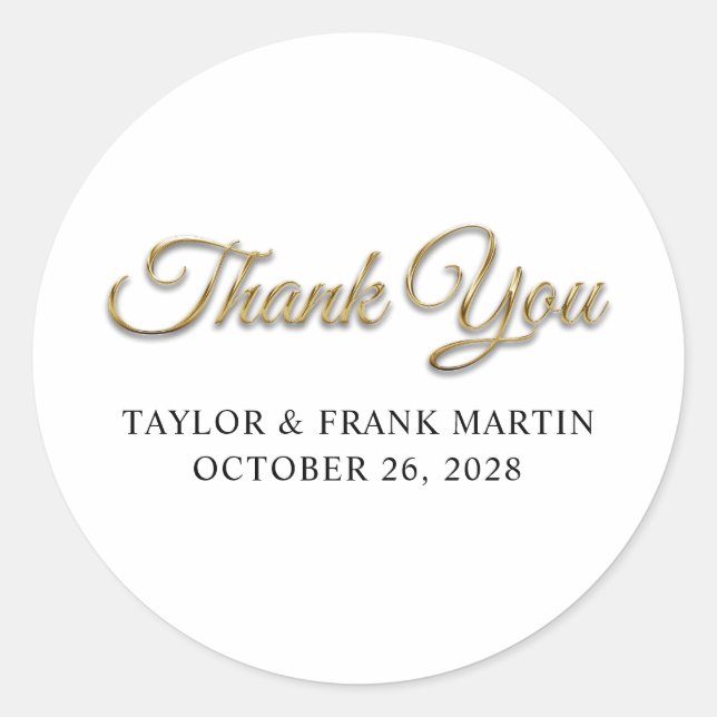 Sticker Rond Faux Gold Metallic Wedding Thank You (Devant)