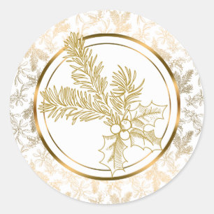 Sticker Rond Faux Gold Mistletoe et Holly