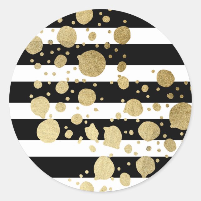 Sticker Rond Faux Gold Paint Splatz sur bandes Noir & Blanc (Devant)