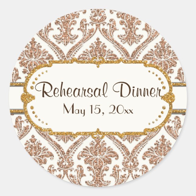 Sticker Rond Faux Gold Parties scintillant Damask Floral Patal  (Devant)