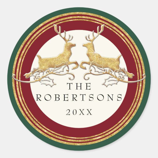 Sticker Rond Faux Gold Parties scintillant Moderne Reindeer Per (Devant)