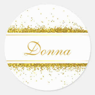 Sticker Rond Faux Gold Parties scintillant Nom Confetti