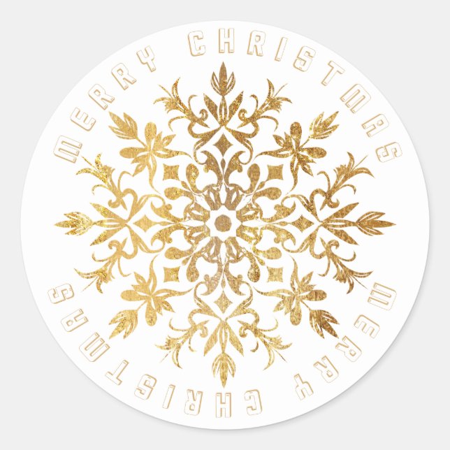 Sticker Rond Faux Gold Snowflake Élégant Noël (Devant)