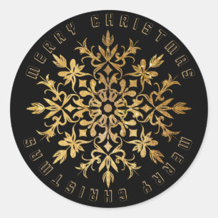 Sticker Rond Faux Gold Snowflake Élégant Noël