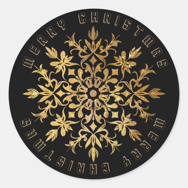 Sticker Rond Faux Gold Snowflake Élégant Noël (Devant)